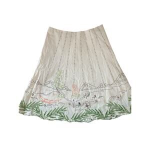 Basil Maude Skirt Sz 10 A Line Beaded Sequin Tropical Beach Scene Hawaiian